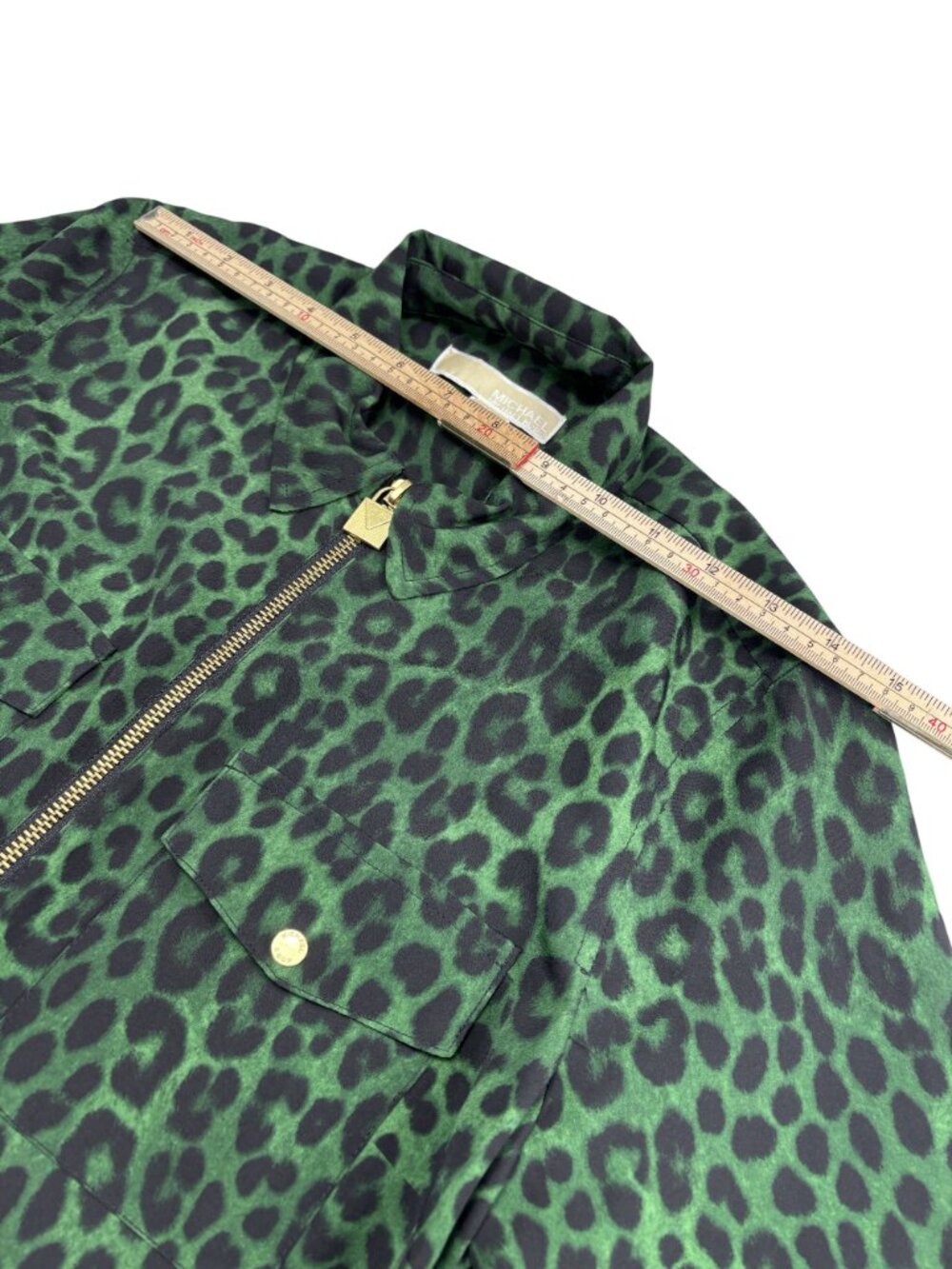 Michael Kors Womens Green & Black Leopard Print Zip-Up Jacket Size M - Picture 6 of 10